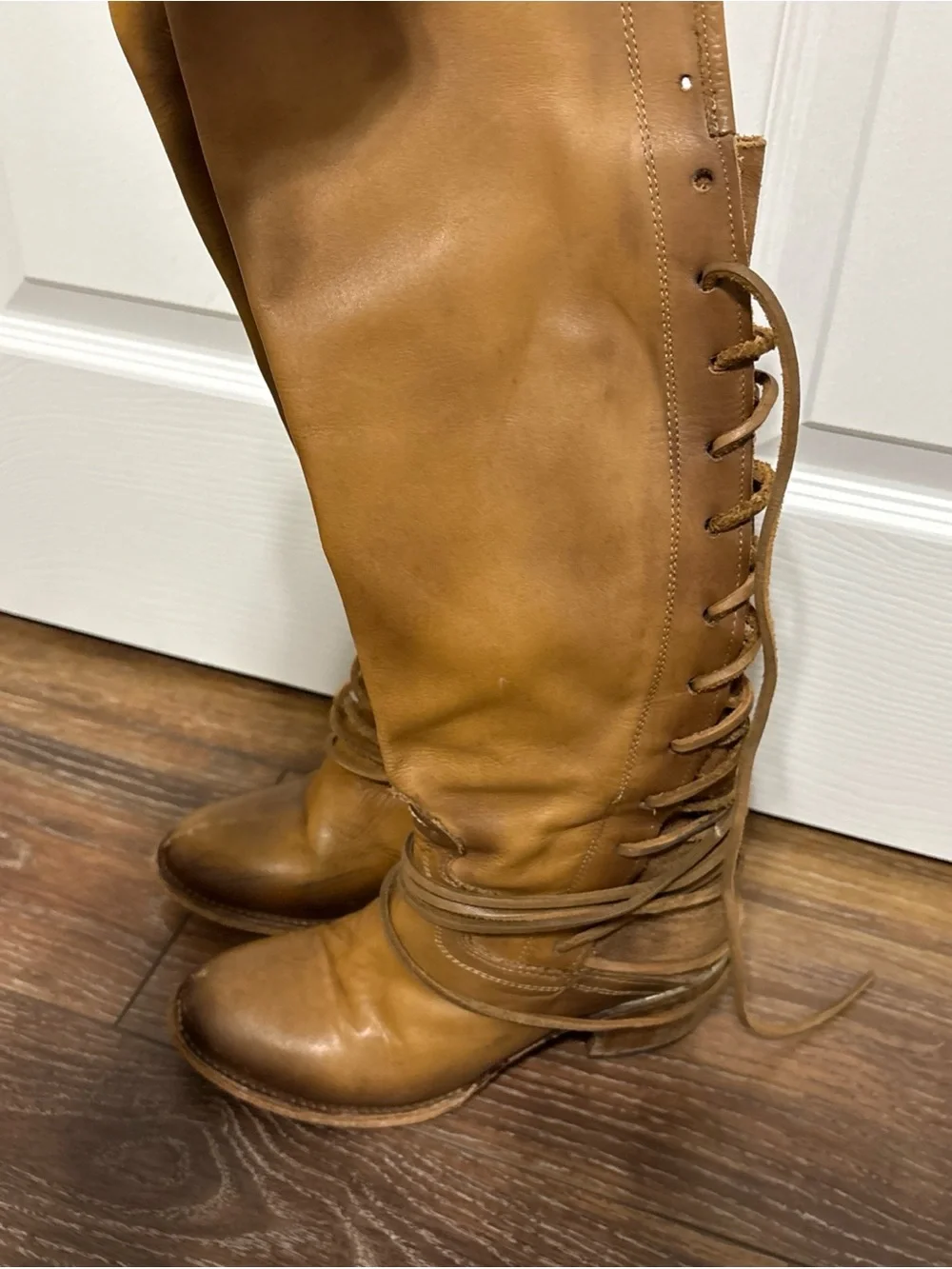 Freebird by Steven Coal Women's Tan Leather Lace-Up Knee High Boots Size 8